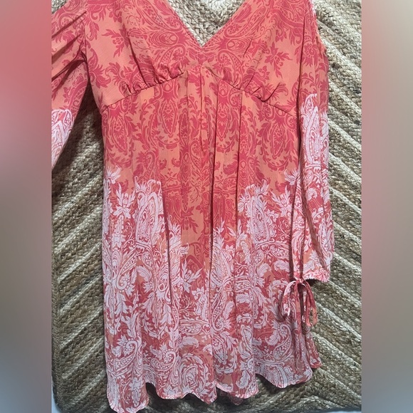 Free People Women's Penny Lover Cold Shoulder Orange Paisley Dress,Size M - Picture 2 of 14